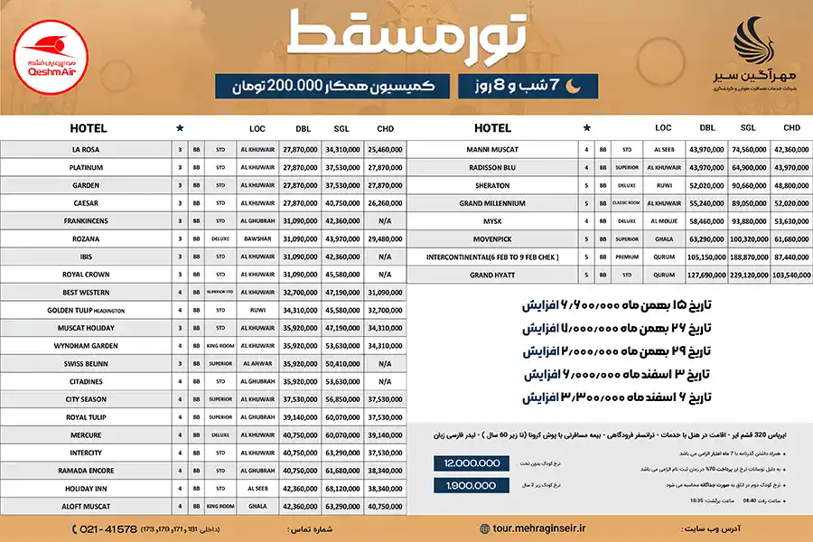 اطلاعات تور مسافرتی 8 روزه عمان