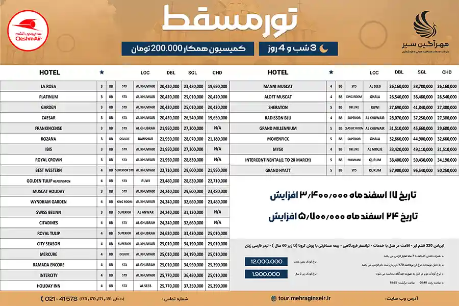 اطلاعات تور مسافرتی 3 شب و 4 روز مسقط